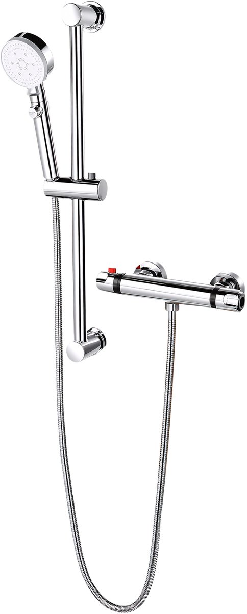 THERMOSTATISCHE DOUCHESET - Chroom Afwerking, 5 Straalstanden, Verstelbare Douchestang 63,5cm, SUS304 Staal