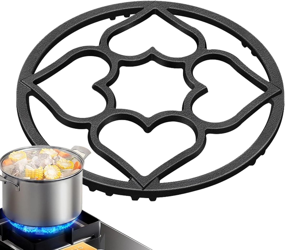 Wok Brander Ring - Wok Stand Adapter - Roerbakken Thuis - Hartvormig Hol Ontwerp - 19 cm - Zwart