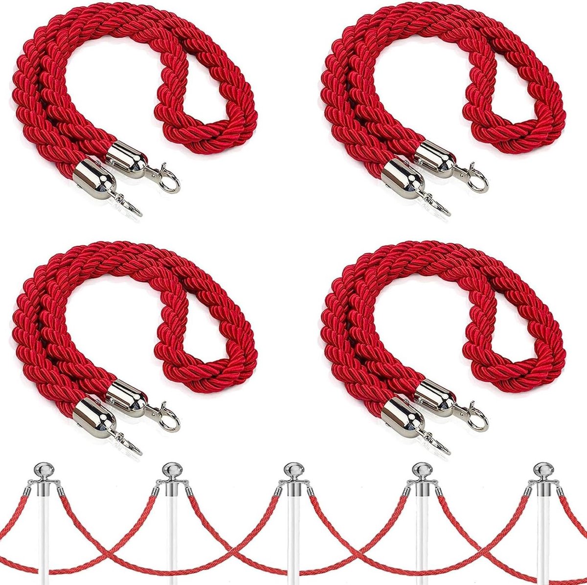 Afzetkoord Touw - Veiligheidskabels Haken - Evenementen Afzetten - Gepolijste Zilveren Haken - 21 Meter - Rood