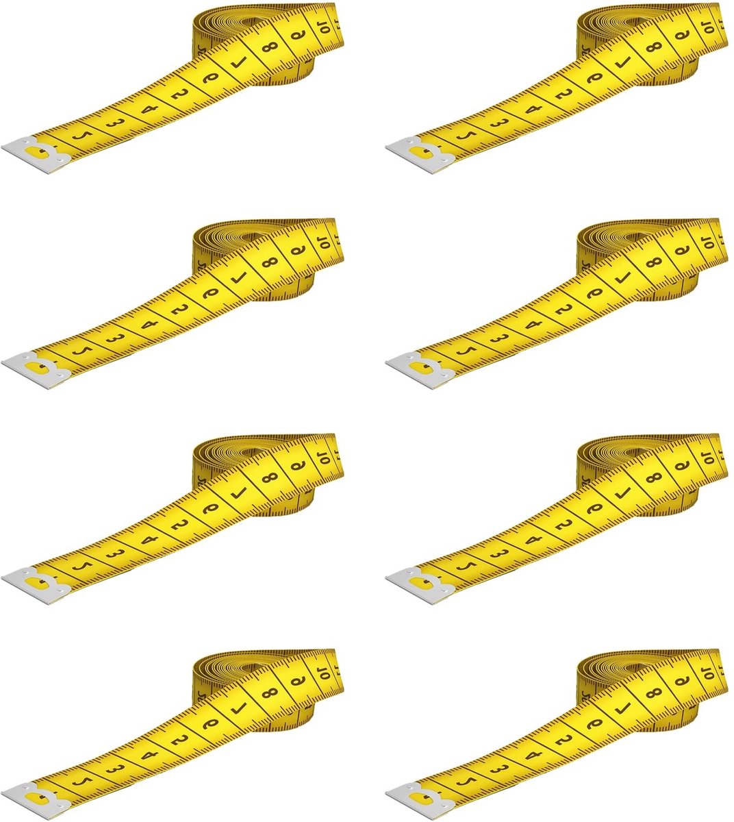 Dailygoods- Meetlint 200 cm - Dubbelzijdig - Kleermakersmeetlint - Omtrekmeetlint - 8 Stuks - Flexibel Vinyl - Naaimateriaal
