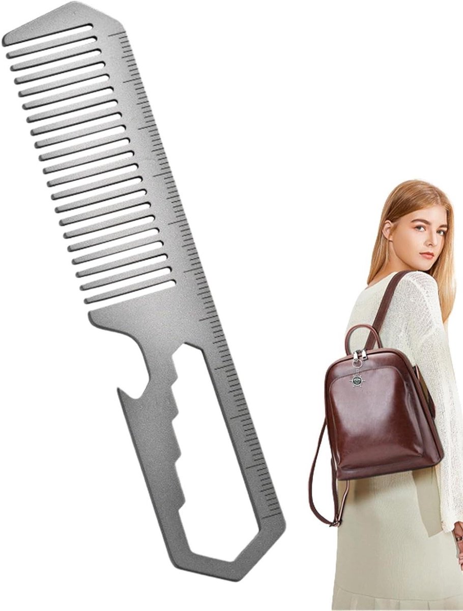 Haarkam Metaal - Herren Kam - Haar Styling - Flesopener Functie - 12 cm Lang - Zilverkleurig