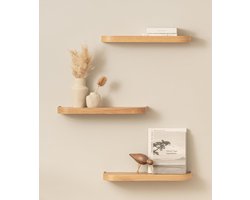 KAZAI.® Wandplank-Set 'Toke' | 3 zwevende wall shelves in echt houtfineer | Floating shelf als wanddecoratie en opbergruimte voor badkamer, woonkamer, keuken, slaapkamer en meer | Eiken