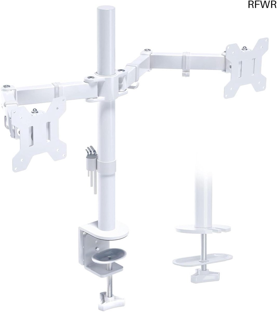 BONTEC White Dual Monitor Arms for 13-27 Inch LCD LED Screens, Height Adjustable Tilting Swivel Rotation Monitor Arm 2 Screens, White Monitor Stand up to 10kg per Arm, VESA 75/100