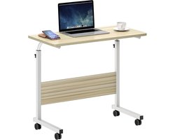 SogesHome Height Adjustable Laptop Table with Wheels, Mobile Computer Table/Side Table for Sofa, Bed or Office, Small Desk for Home Office, Sitting and Standing, 80 x 40 x 71 cm