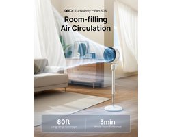 Dreo Silent Standing Fan, 1444 m³/h Air Volume Oscillating Fan, 3 Levels, 6 Hours Timer, Tower Fan with Remote Control, Air Circulation in 3 Minutes for Bedroom, Fragrance Function
