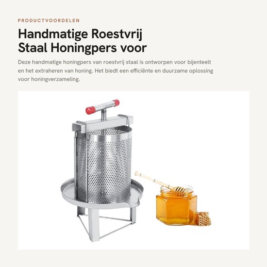 Dailygoody - Handmatige Honing Presser - Honingpers en Waspers - Roestvrij Staal - Multifunctioneel Bijenteeltgereedschap - Voor Thuisgebruik - Zilver — afbeelding 5