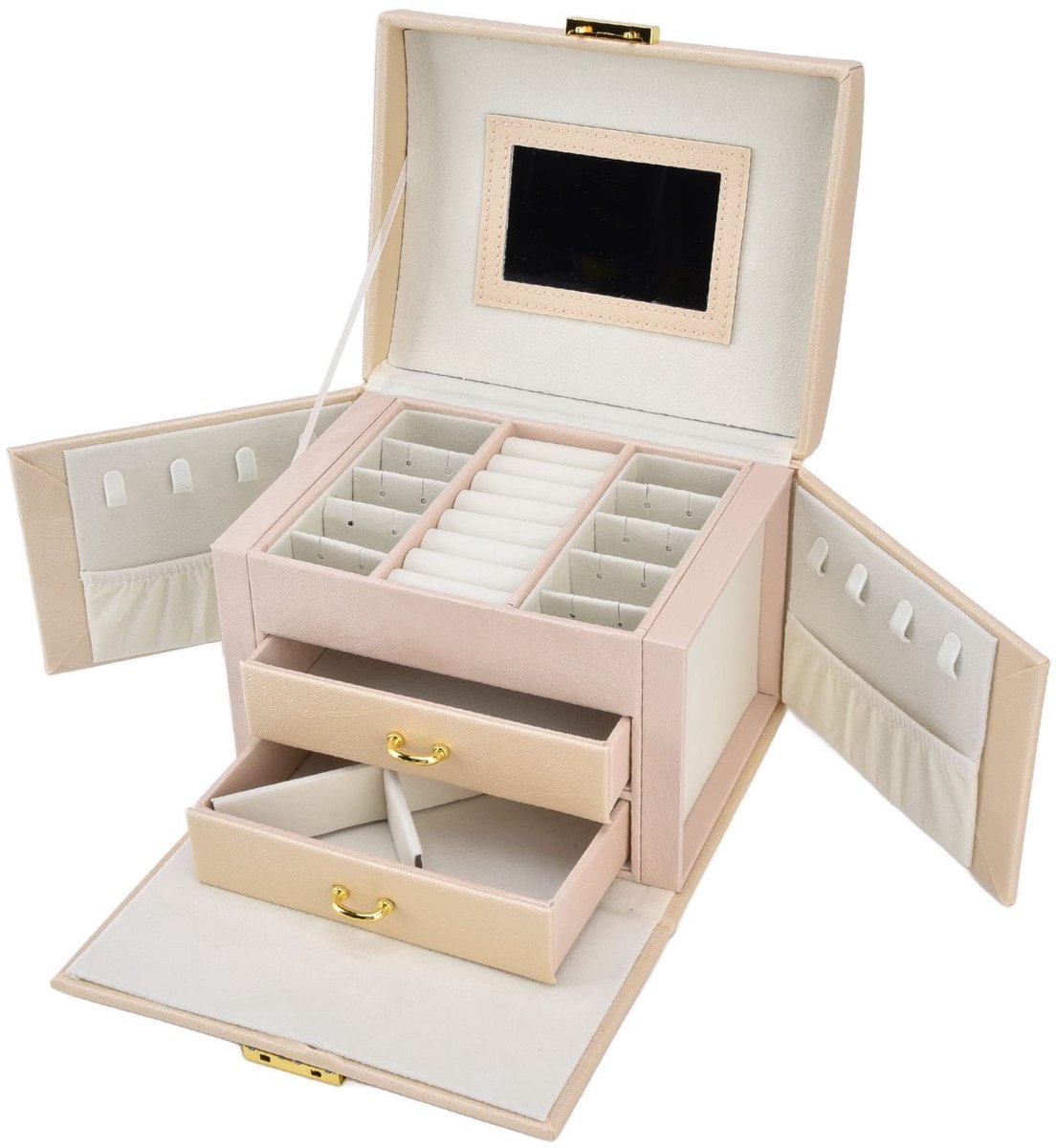 Dailygoods- Juwelendoos Compact - Houten Frame - Dubbele Laden - Sieradendoos - Juwelenkistje - Antislip Bodem - Sieradenbox