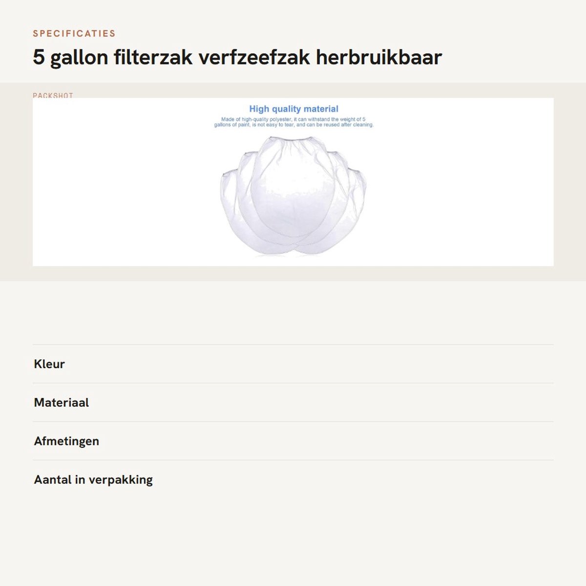 Dailygoods- Filterzak 5 Gallon - Fijnmazig Design - Elastische Opening - Herbruikbaar - Polyester - 530 x 420 mm - Zeef