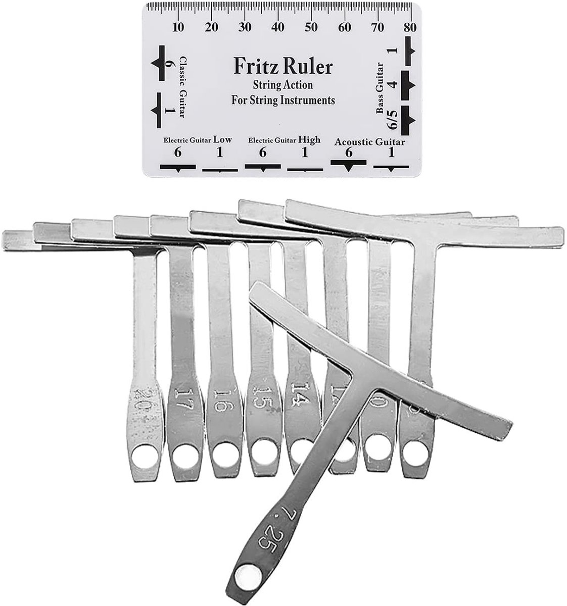 Dailygoods- Radius Gauge Set van 9 - Roestvrij Staal - Voor Gitaar/Bas Setup - Zadelradius Meten - Nauwkeurige Afmetingen - Lichtgewicht 50g - Gitaarmeetinstrument