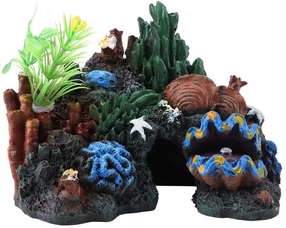 Dailygoods- Meereskorallenriff - Kunststof Hars - Aquatische Miniaturen - Höhlendekoration - Schuilplaats voor Vissen - Geschikt voor Zout en Zoet Water - Afmetingen 13x8x9.5cm - Aquariumdecoratie