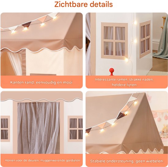 Lemlit Speeltent voor Kinderen - Kindertent met Mat Verlichting en Muggennet - Prinsessentent en Speelhuisje voor Binnen en Buiten - 120x100x130 cm - Khaki — afbeelding 5