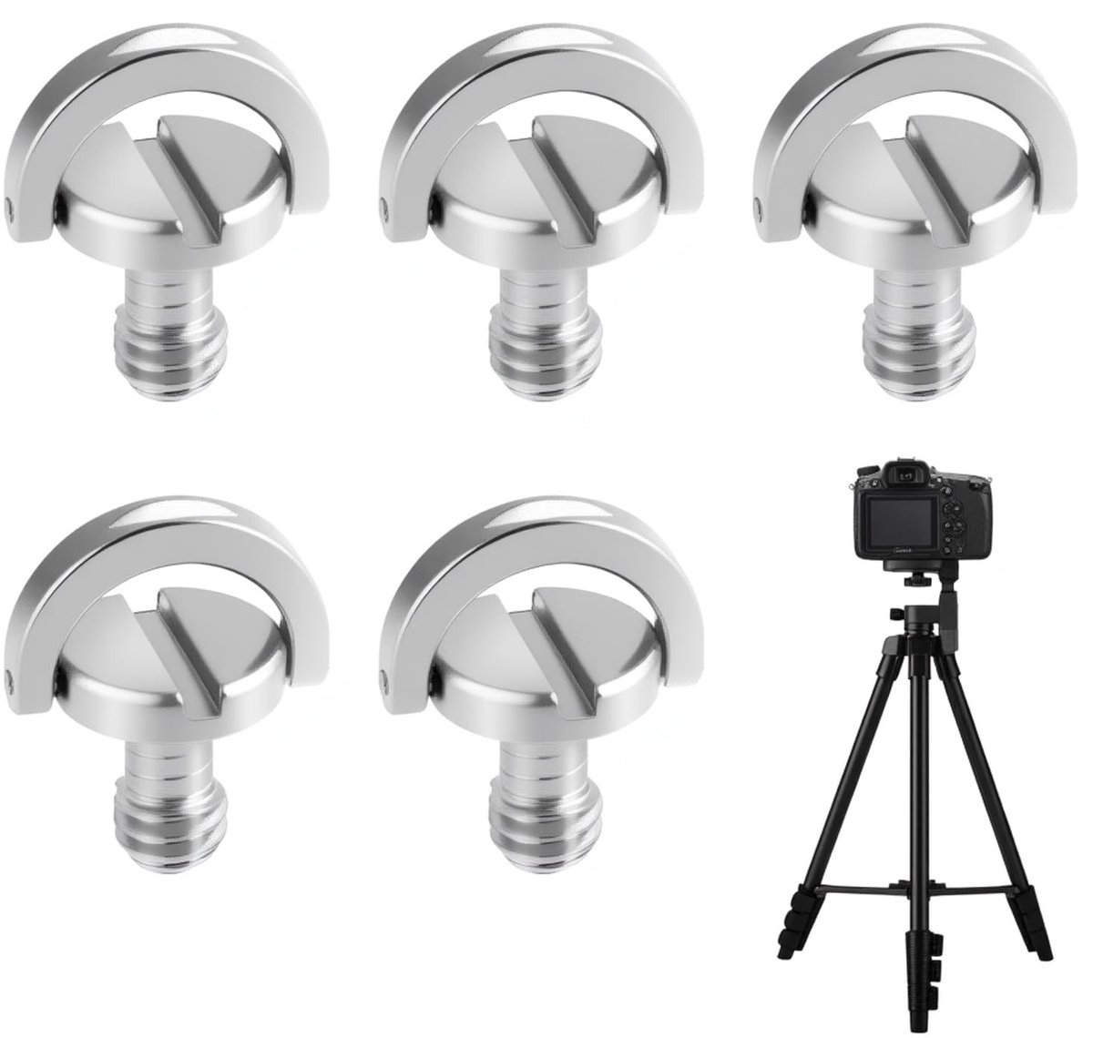 Dailygoods- D-ring Schroef Set van 5 - Roestvrij Stalen Schroeven - 1/4 Inch Camera-Schroef - Universele Schroeven - Compatibel met Digitale Spiegelreflexcamera's - Veilig en Veelzijdig