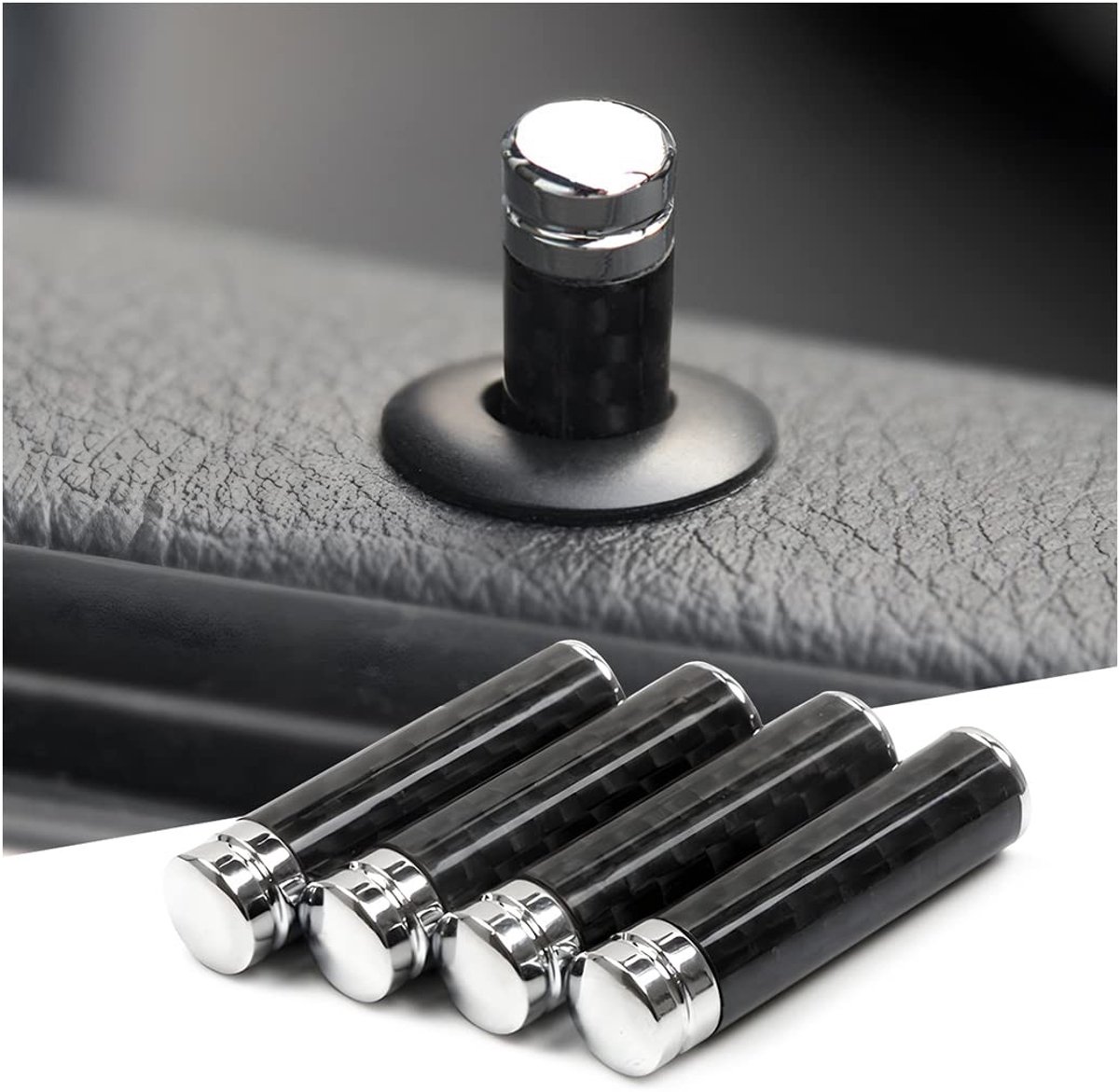 Dailygoods- Deurslotknoppen 4 Stuks - Koolstofvezel - Universele Auto Accessoires - Interieur Modificatie - 3,2x0,78 cm - Lichtgewicht en Duurzaam - Autoaccessoires