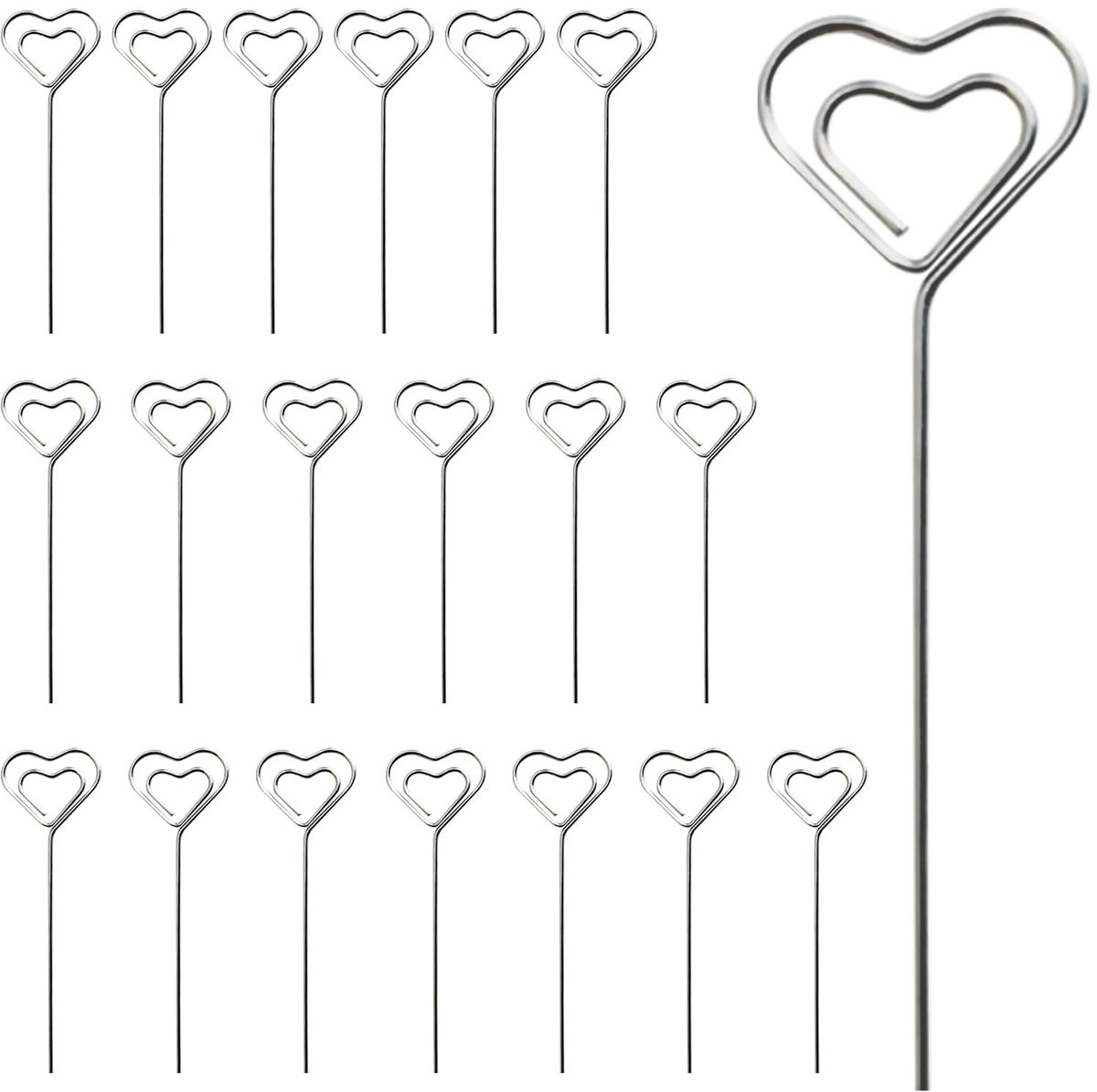 Dailygoods- Memo Clip Set - 20 Stuks Hartvormige Kaartenhouder - Tafelnummer Clip - Metalen Draden - Decor voor Feest/Wedding - 10 x 3,3 cm - Fotohouder