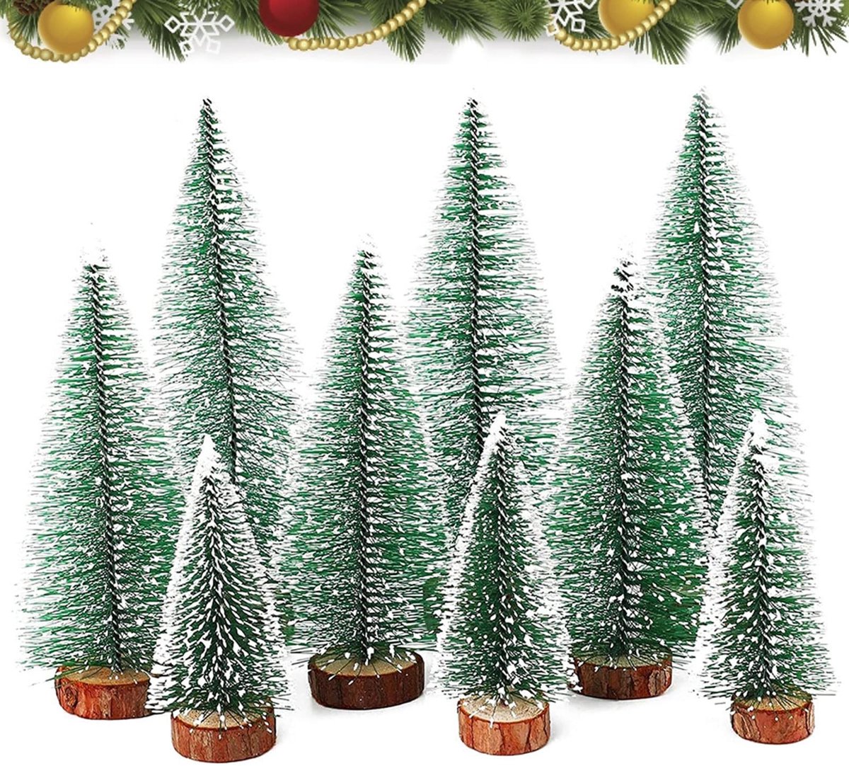 Dailygoods- Kerstboom Mini - Kunstkerstboom - Tafeldecoratie - 10/16/20 cm - 9 Stuks - Duurzaam en Realistisch - Tafelkerstboom