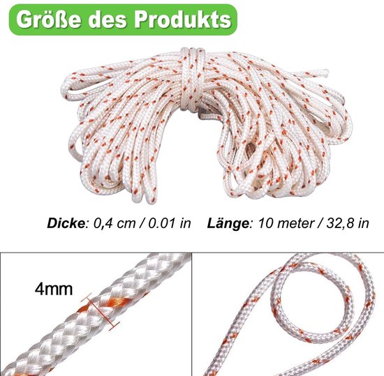 Dailygoods- Startkabel 10 meter - Vervangingstouw voor grasmaaiers/trimmers - Geschikt voor motorzagen/sneeuwblazers - Polyester materiaal - Lichtgewicht 110 g - Gevlochten met glad oppervlak - Starttouw van Dailygoods — afbeelding 3