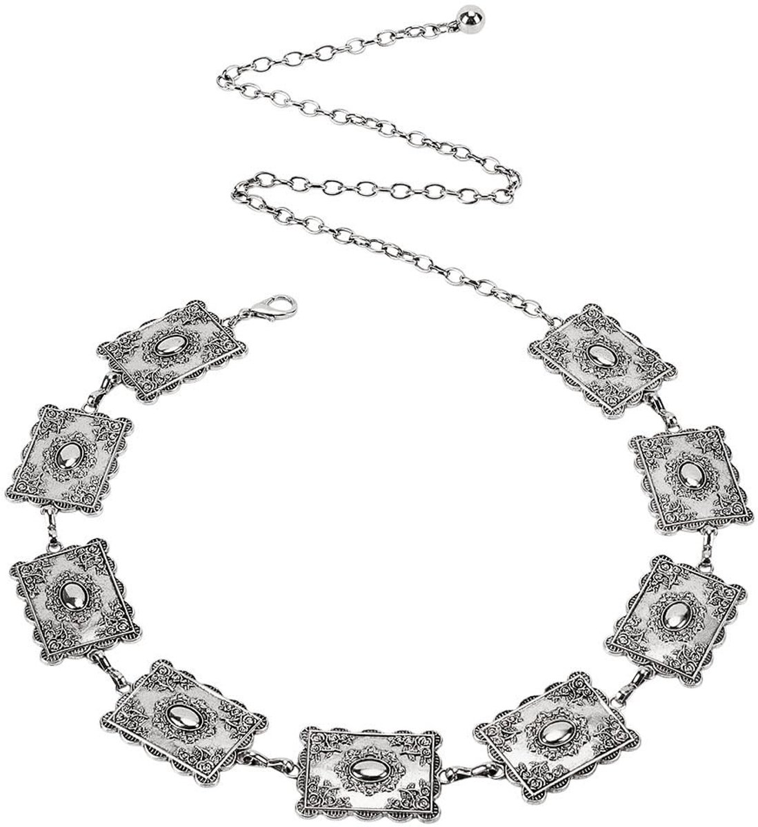 Dailygoods- Riem 23,6 cm - Metalen Riem - Antieke Zilveren Schakelketting - Dames Accessoire - Jeans/Westerse Jurk - Tibetaanse Stijl - Ceintuur