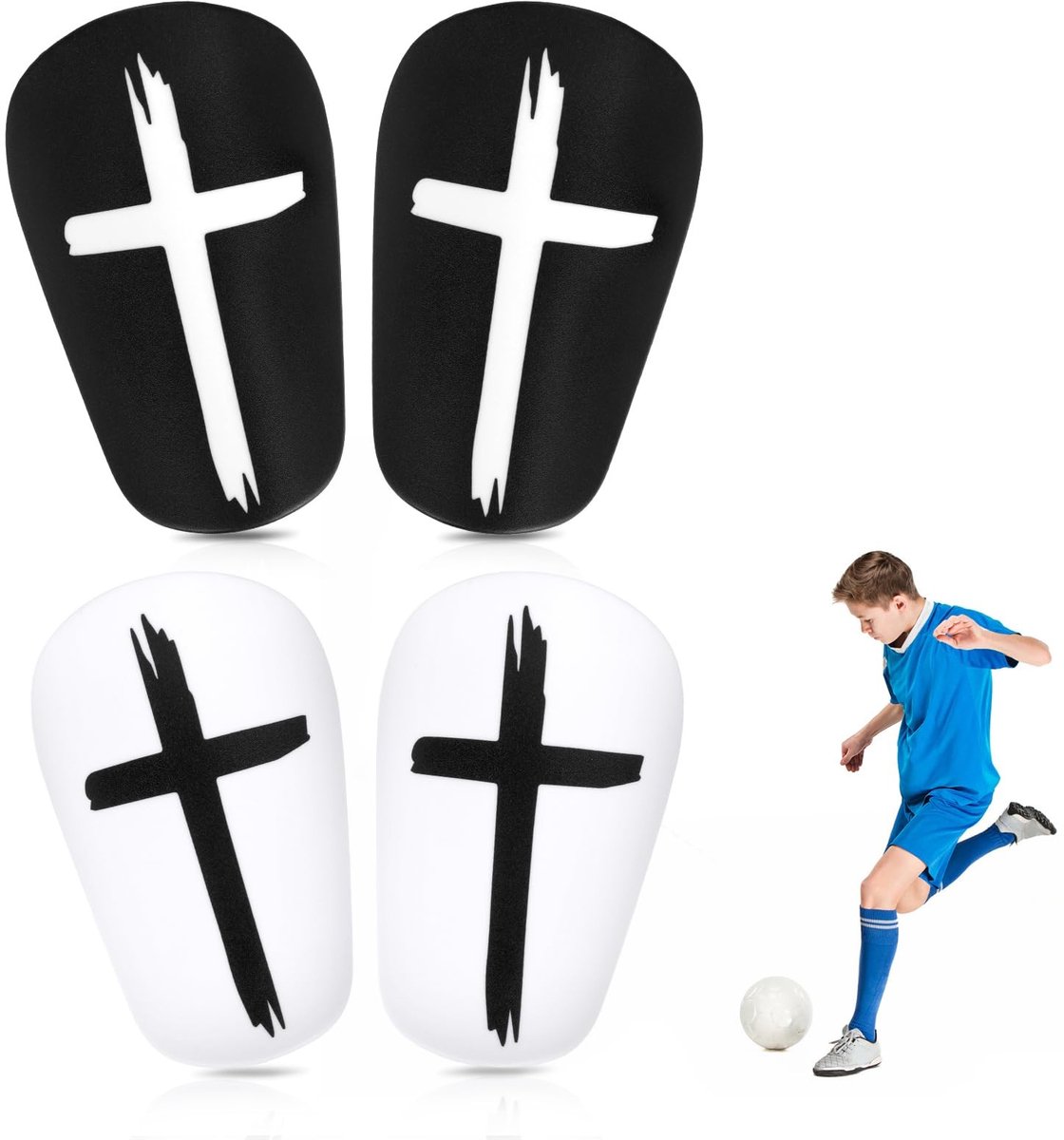 Dailygoods- Scheenbeschermers Mini 8x5cm - 2 Paar - Zwart/Wit - EVA/PBT - Bescherming voor Tieners - Perfect voor Voetbal/Sport - Voetbalscheenbeschermers