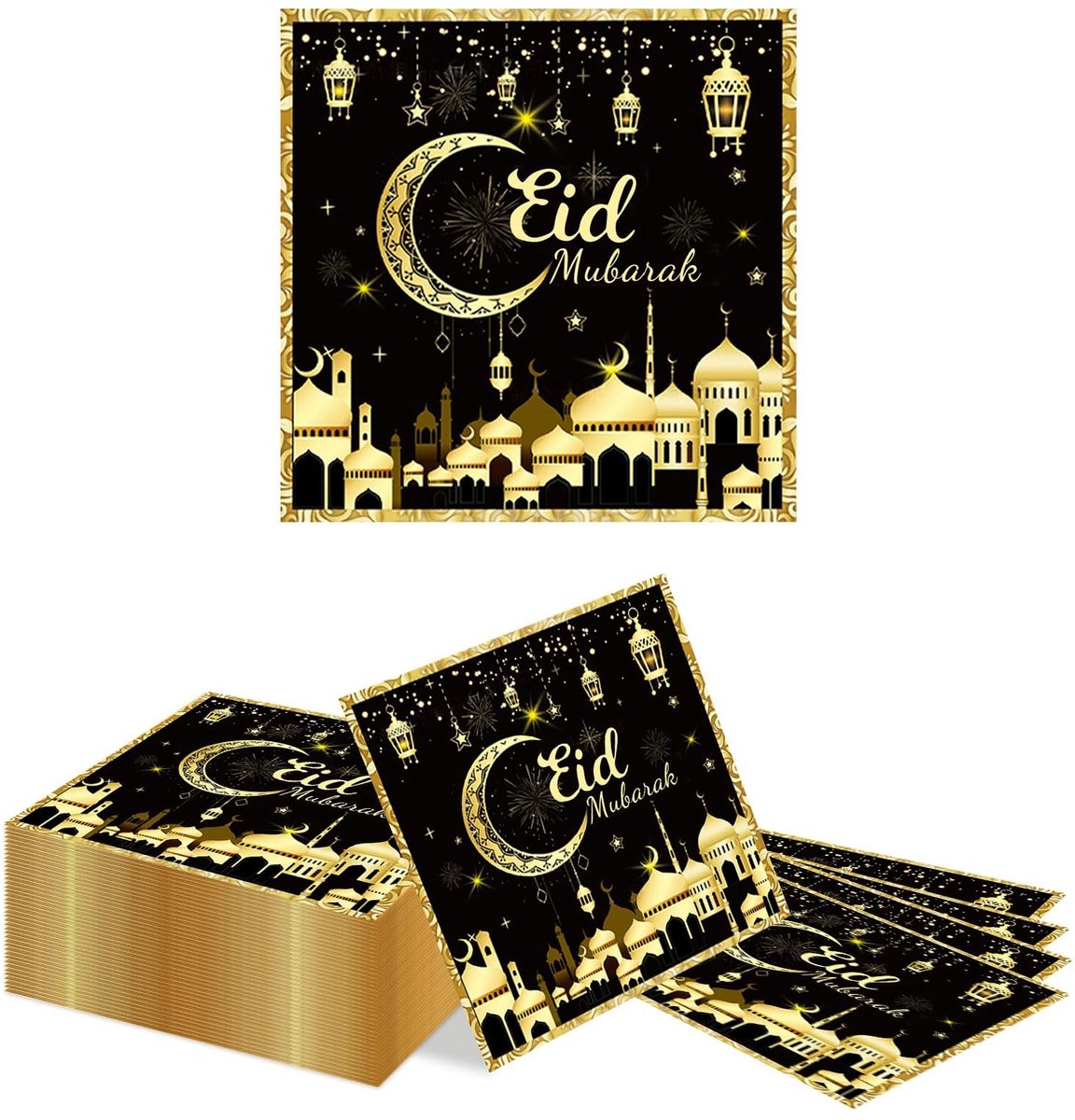 Dailygoods- Servetten 40 Pack - Papieren Servetten - Zwart/Goud - Ramadan Thema - Twee Lagen - Feestaccessoires - Doorgestoken Maan - Papieren Handdoeken