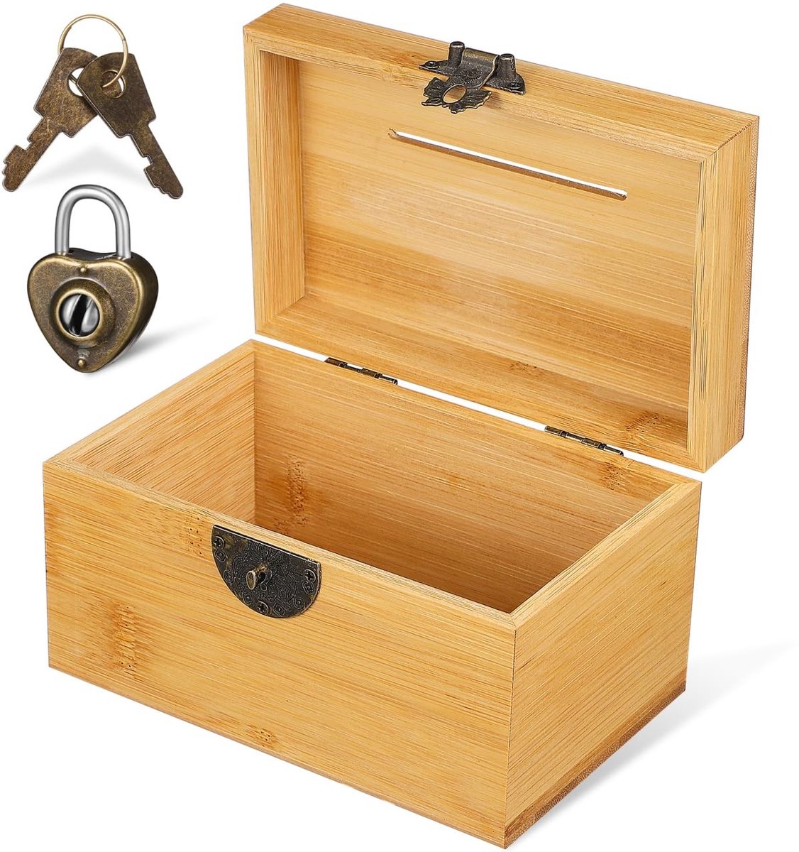 Dailygoods- Schatkist Handgemaakt - Vintage Spaarvarken - Houten Organizer - Piraten Thema - Met Slot - 15,20 x 9,90 x 9,00 cm - Spaarpot