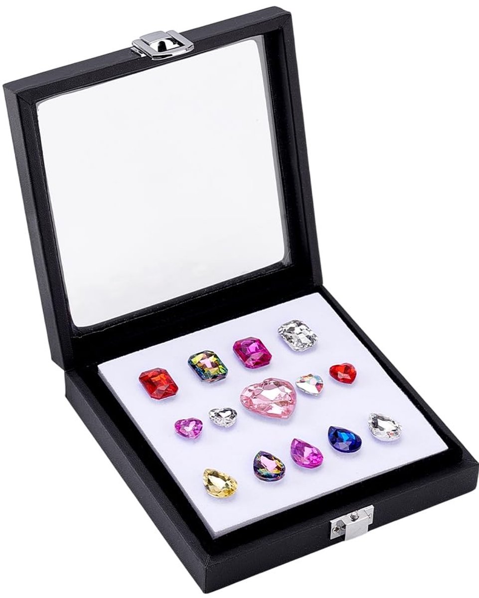 Dailygoods- Sieradendoosje Vierkant - Displaydoos - 13,2 x 13,1 x 3,2 cm - PU-leer - Hout - Voor Oorbellen/Armbanden/Halskettingen - Sieradenvitrine