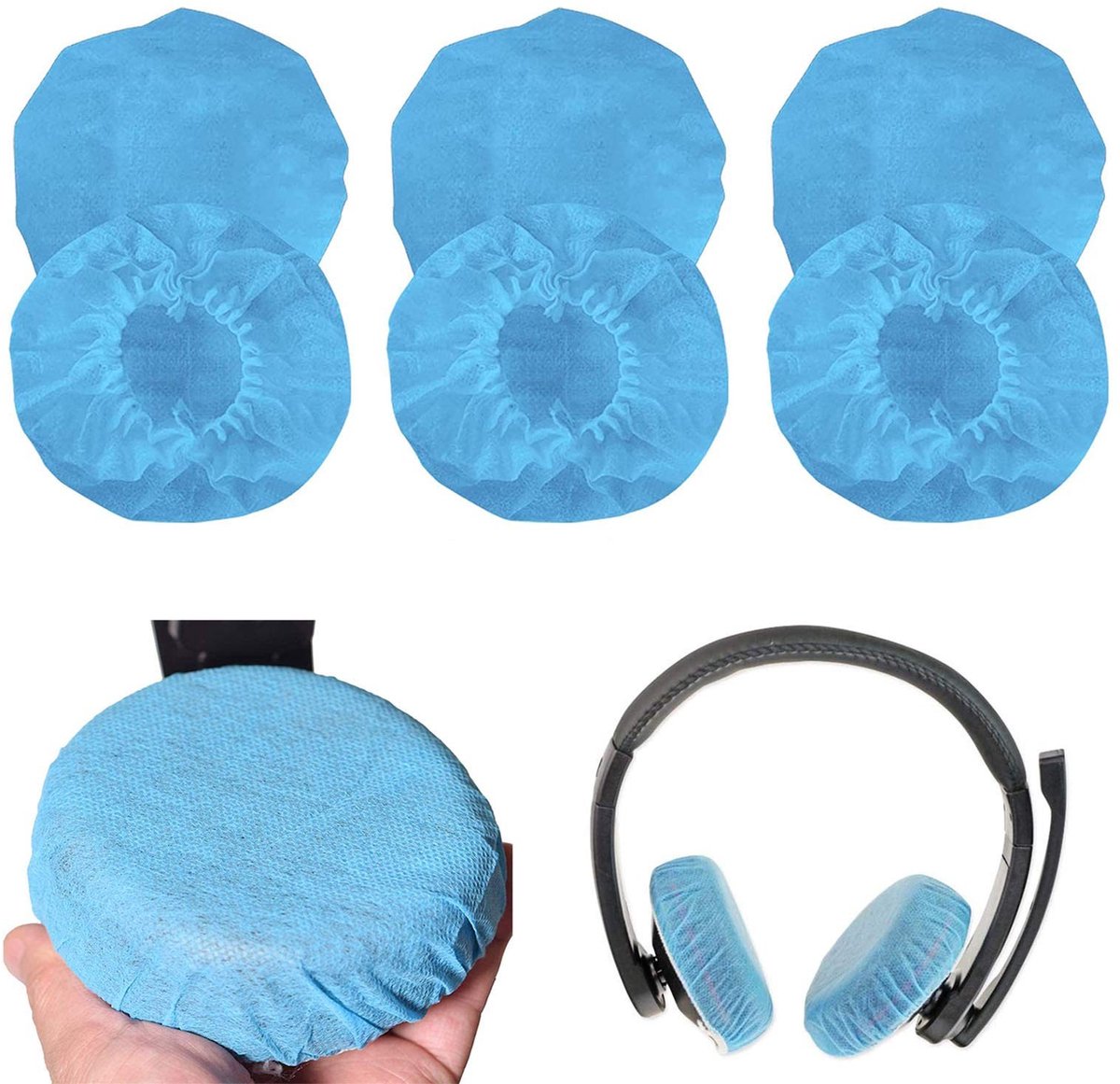 Dailygoods- Hoofdtelefoonafdekkingen 100 stuks - Rekbare/wegwerp - Kiemvast/stofdicht - Voor on-ear hoofdtelefoons - Vliesmateriaal - Blauw - Hoofdtelefoonhoezen