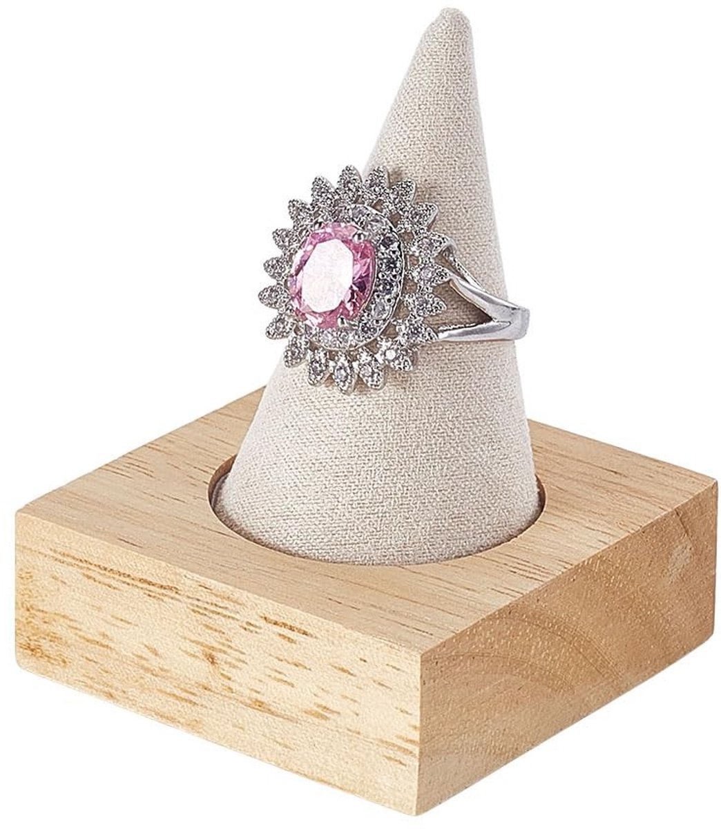 Dailygoods- Ringhouder Luxe Fluwelen Kegelvormig - Sieradenhouder - Ring Display - Bruiloft Organizer - Houten Basis - Nachtkastje Decoratie - Ringdisplay