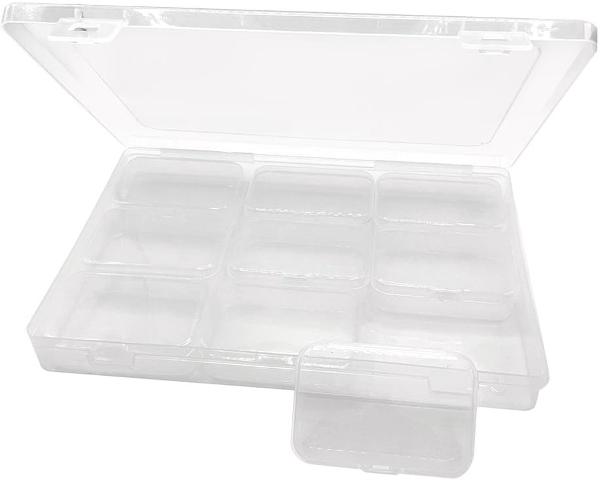 Dailygoods- Opbergdozen Transparant - Kunststof - 9 Stuks + 1 Grote Doos - Deksel - Lichtgewicht - Ideaal voor Sieraden/Parels - Opbergboxen