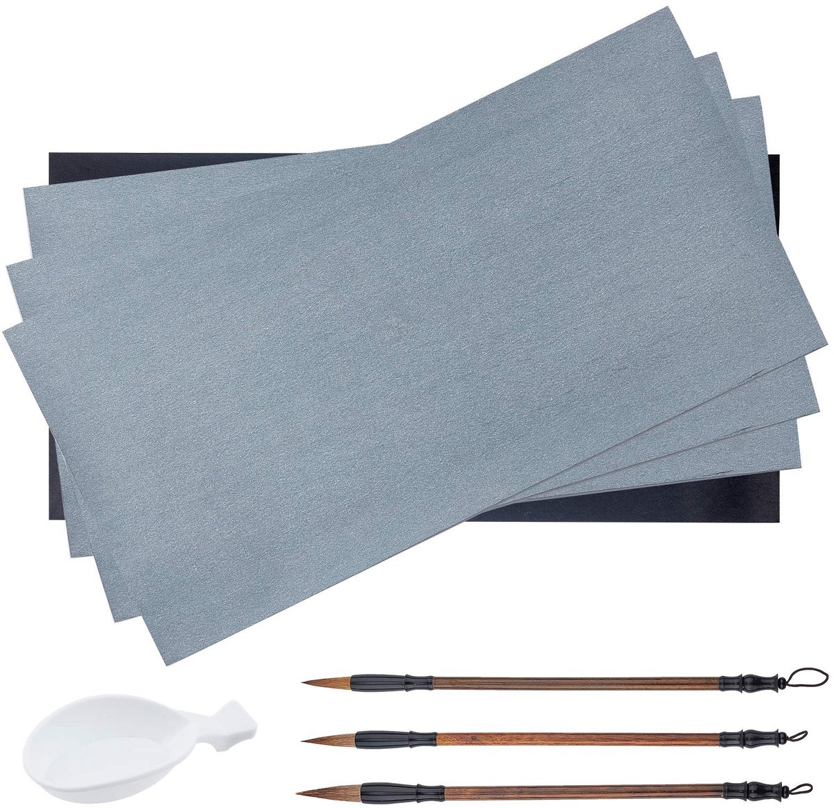 Dailygoods- Waterschrijfpapierset 4 Stuks - Kalligrafie-Penselen 3 Stuks - Inkthouder - Magische Doeken - Voor Beginners - Geen Inktspatten - Kalligrafieset