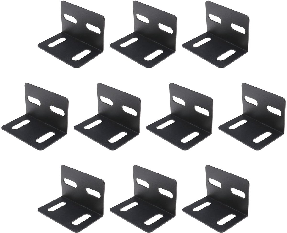 Dailygoods- Hoekbeugels 10 Stuks - L-vorm - Metaal - Verstelbaar - Dikte 2 mm - Laadvermogen 80 kg - Poedercoating Zwart - Hoekverbinder