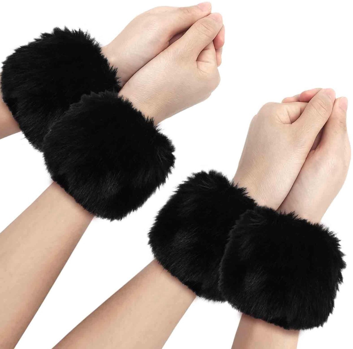 Dailygoods- Polsband Dames - 2 Paar Nepbont Polsboeien - Warmers - Pluizige Manchetten - Armwarmermouwen - Comfortabel en Warm - Armwarmers