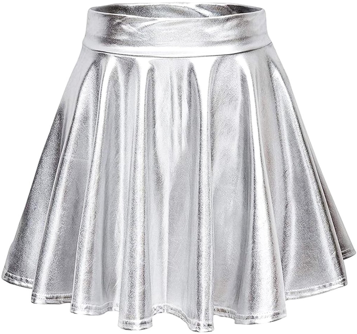 Dailygoods- Metalen Rok - Effen Metallic Glans - Korte Plooirok - Hoge Taille - Lichtgewicht - Elastische Tailleband - Feestrok