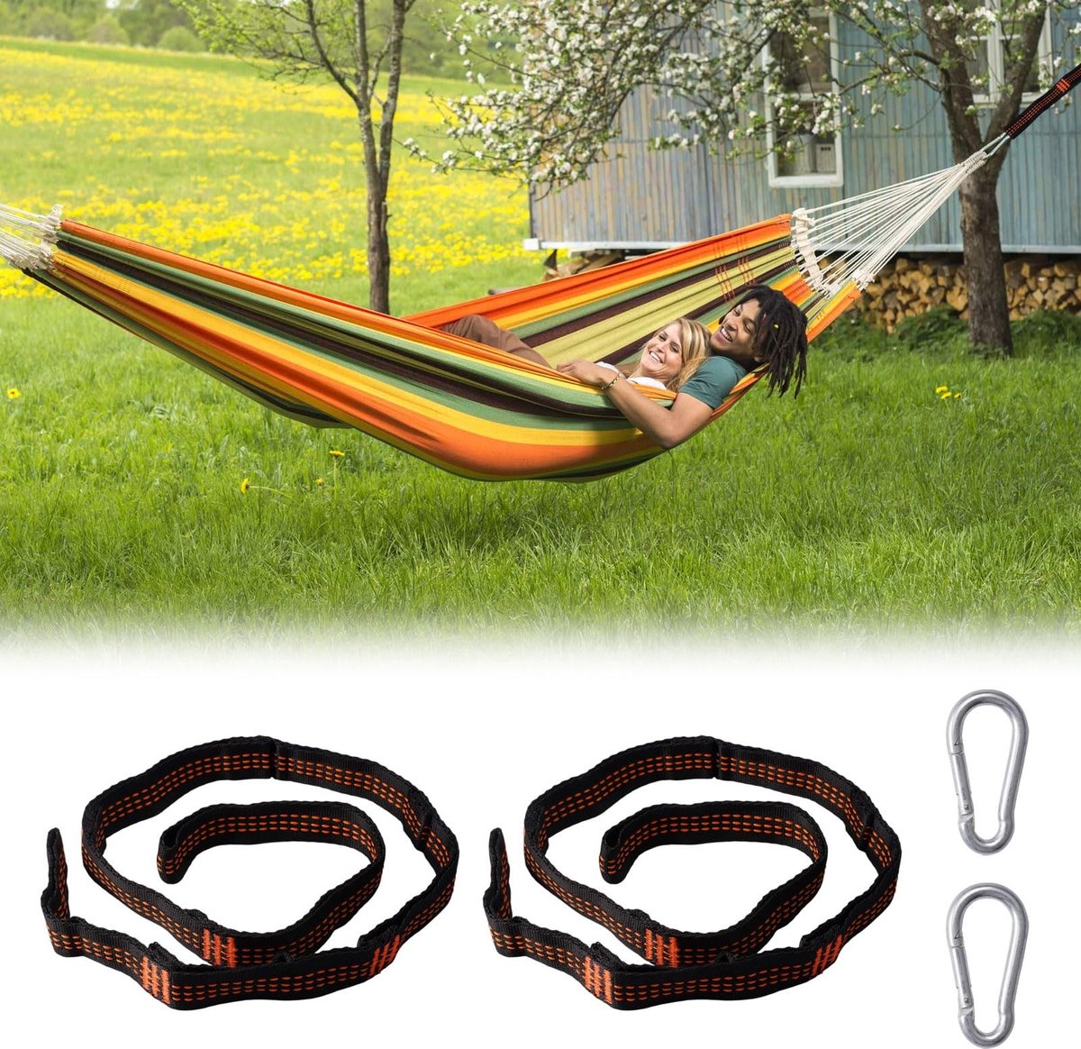 Dailygoods- Hangmatbevestiging 500 kg draagvermogen - Ophangset 1 m - Verstelbare Riemen - 6 Lussen - Duurzaam Polyester - Eenvoudige Installatie - Hangmatriemen
