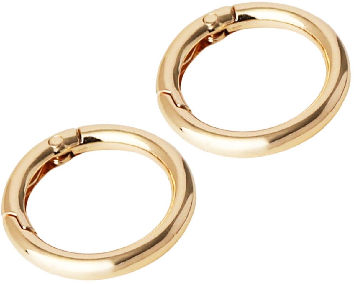 Dailygoods- Veergespen - Ronde Karabijnhaken - Sleutelhangers - 2 Stuks - Goudkleurig - Buitendiameter 34 mm - Karabijnhaak