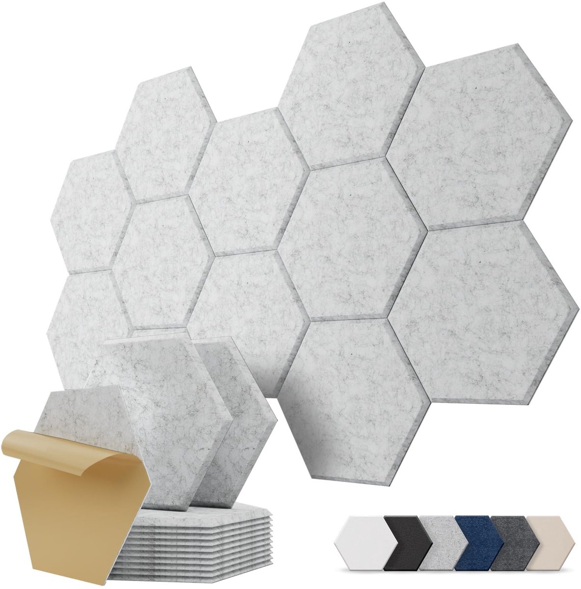 Dailygoods- Akoestische Panelen Hoge Dichtheid - Geluidsisolatie Zelfklevend - Akoestische Wanddecoratie - Geluidsdemper - Hexagonaal Ontwerp - 30 x 26 x 1 cm