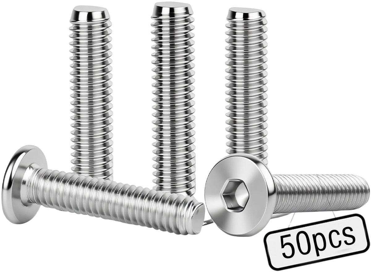 Dailygoods- Platte Kopschroeven M6 - 50 Stuks - 304 Roestvrij Staal - Inbussleutel - Meubelmontage - Houtprojecten - Lange Levensduur - Schroeven