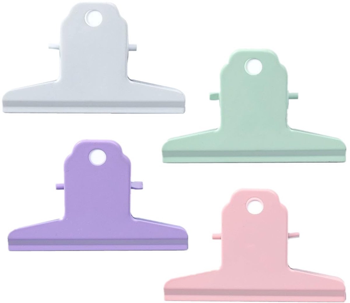 Dailygoods- Paperclips met sterke grip - Metalen Klemmen - 4 Stuks - 7,5 cm - Roze/Paarse/Groene/Witte Klemmen - Perfect voor Documenten