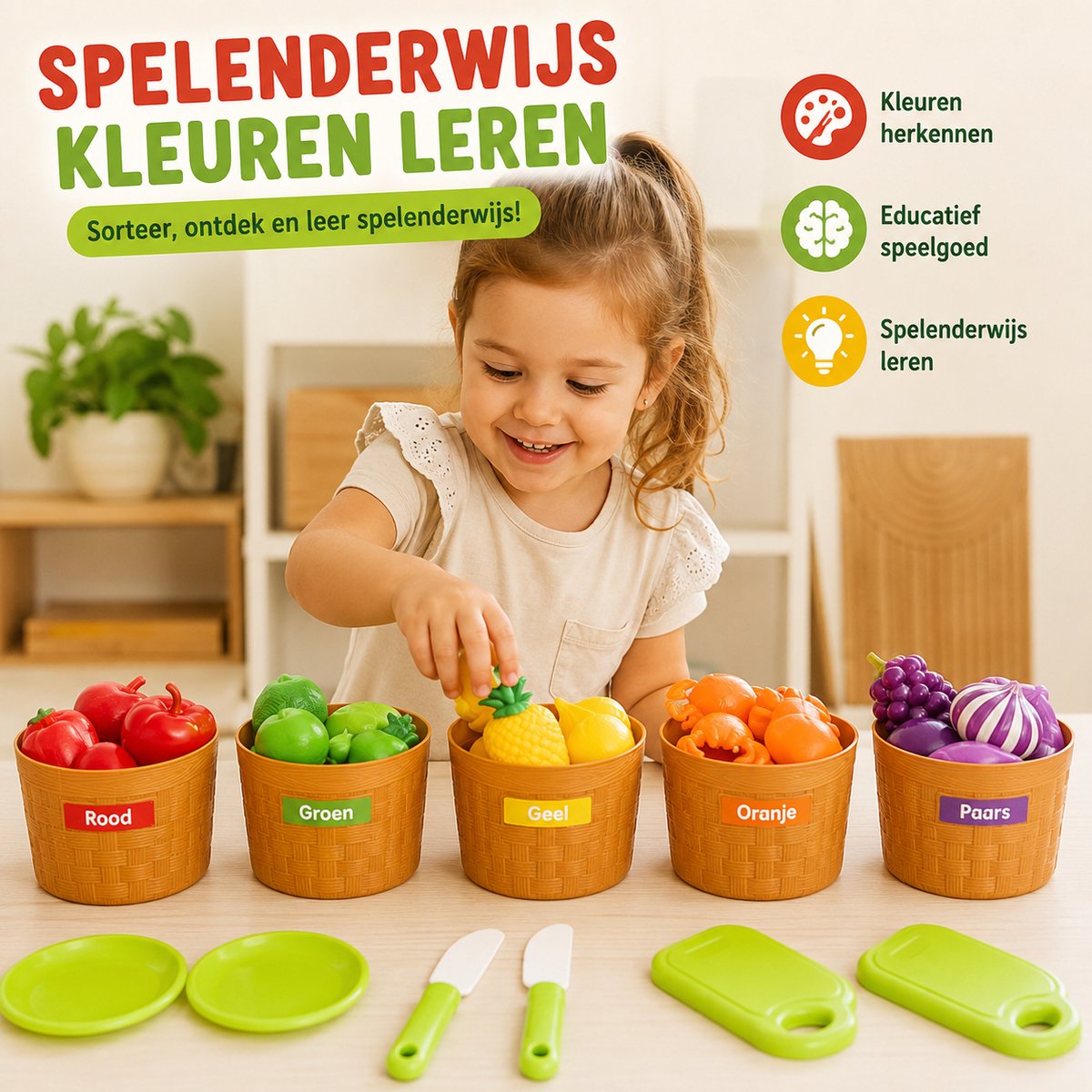 Sorteer Speelgoed Fruit Set - 35 Onderdelen - Speelgoed 1 Jaar - Speelgoed 2 Jaar - Speelgoed 3 Jaar - Montessori Speelgoed - Educatief Speelgoed - Jongens Speelgoed - Meisjes Speelgoed - Sensorisch Speelgoed - Kinderspeelgoed — afbeelding 2