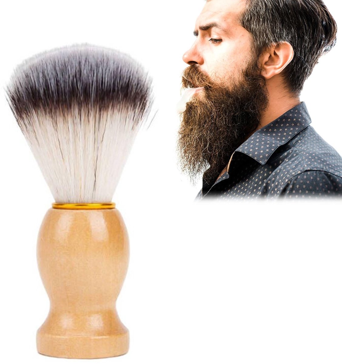 Dailygoods- Scheerkwast Professionele Dakhaar - Scheerkom - Scheerset - Scheerborstel Heren - Houten Handvat - Perfect voor Rijk Schuim