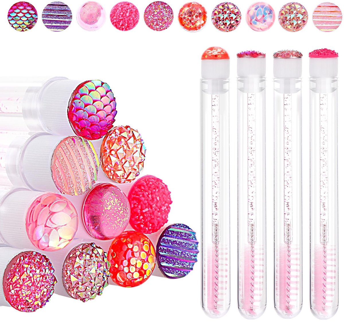 Dailygoods- Mascara Staafjes Set 10 Stuks - Wimperborsteltjes - Glanzende Diamant - Doorzichtige Buis - Spiraalvormige Borstelkop - Kunststof - Wimperborstels