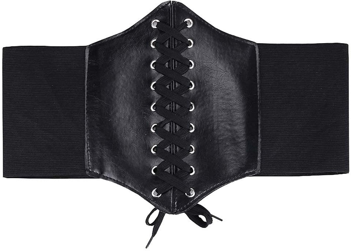 Dailygoods- Corset Dames - Vintage Veterriem - Tailleriem - Elastische Tailleband - Retro Bandage - Duurzaam Polyester en PU-leer - 26 inch (65 cm) lengte