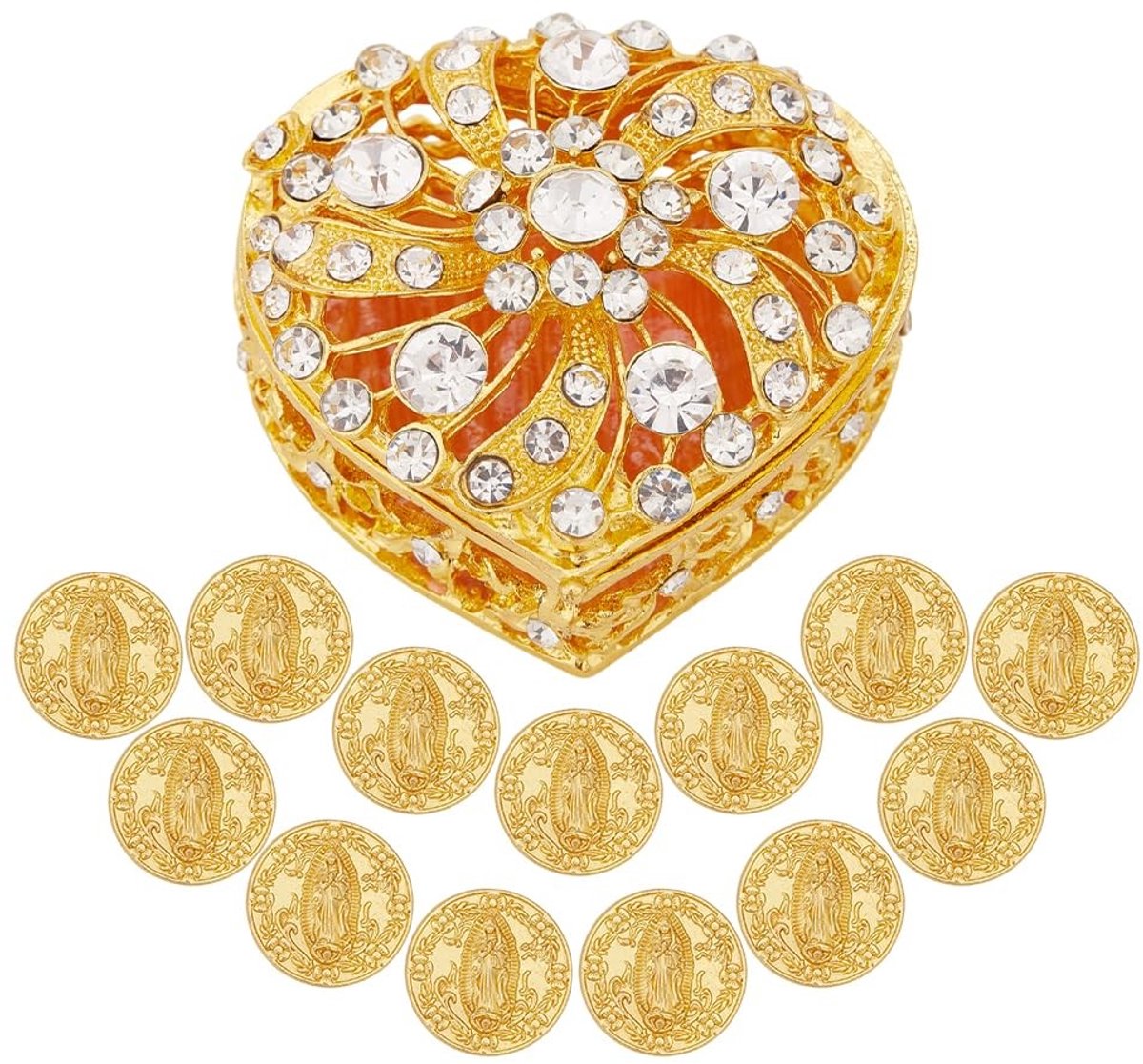 Dailygoods- Arras Gouden Bruiloft Muntenset - 13 Munten - Hartvormige Kristallen - Decorat