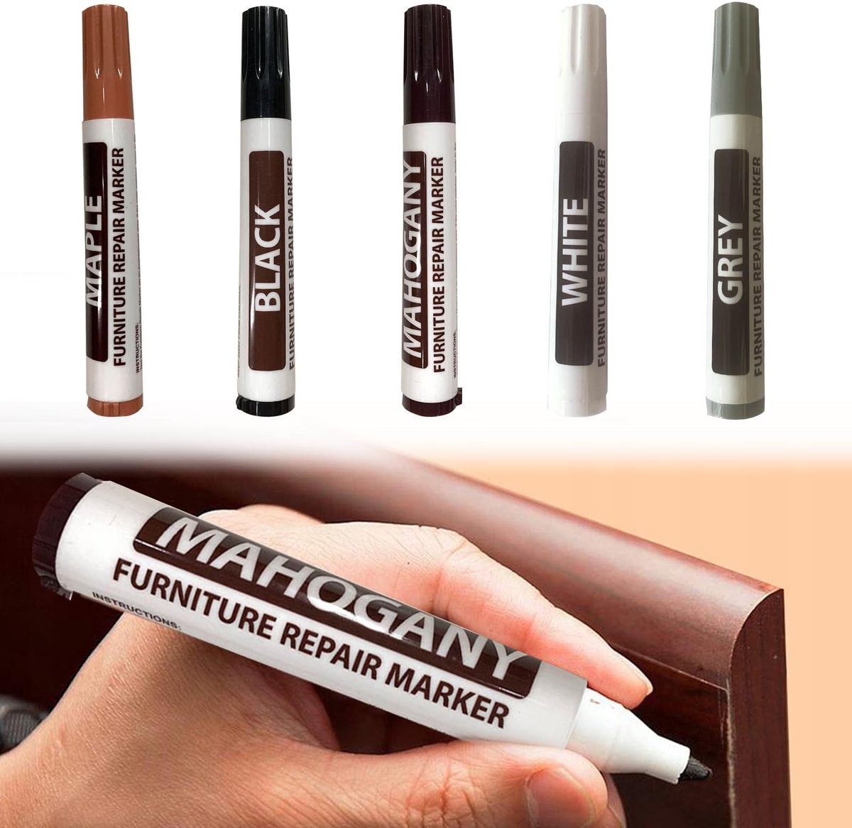 Dailygoods- Meubelreparatieset 5-delig - Hout Reparatie Kit - Reparatiepennen - Markers in 6 kleuren - Eenvoudig in gebruik - Naadloze aanpassing - Houtreparatie