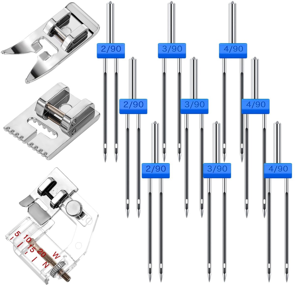 Dailygoods- Naaimachinenaalden 9 Stuks - Dubbele Naalden - Naaivoeten - Universele Naaigerief - Multifunctioneel - Roestvrij Staal - Naaigerei