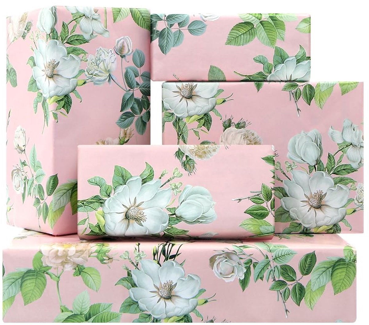 Dailygoods- Cadeaupapier Bloeiende Rozen - Inpakpapier Verjaardag - Inpakpapier Bruiloft - Inpakpapier Meisje - Inpakpapier Premium - 4 Vellen Lichtroze
