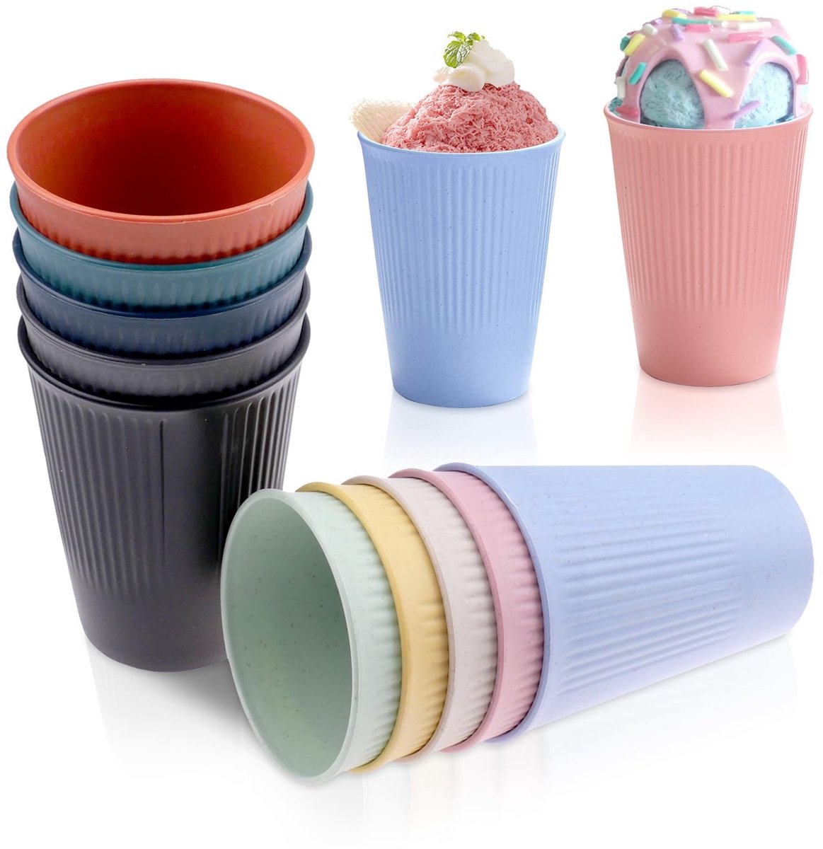 Dailygoods- Bekerset 10 Stuks - Herbruikbare Kunststof Bekers - Multifunctioneel - Antislip - 450 ml - BPA-vrij, Duurzaam - Drinkbekers