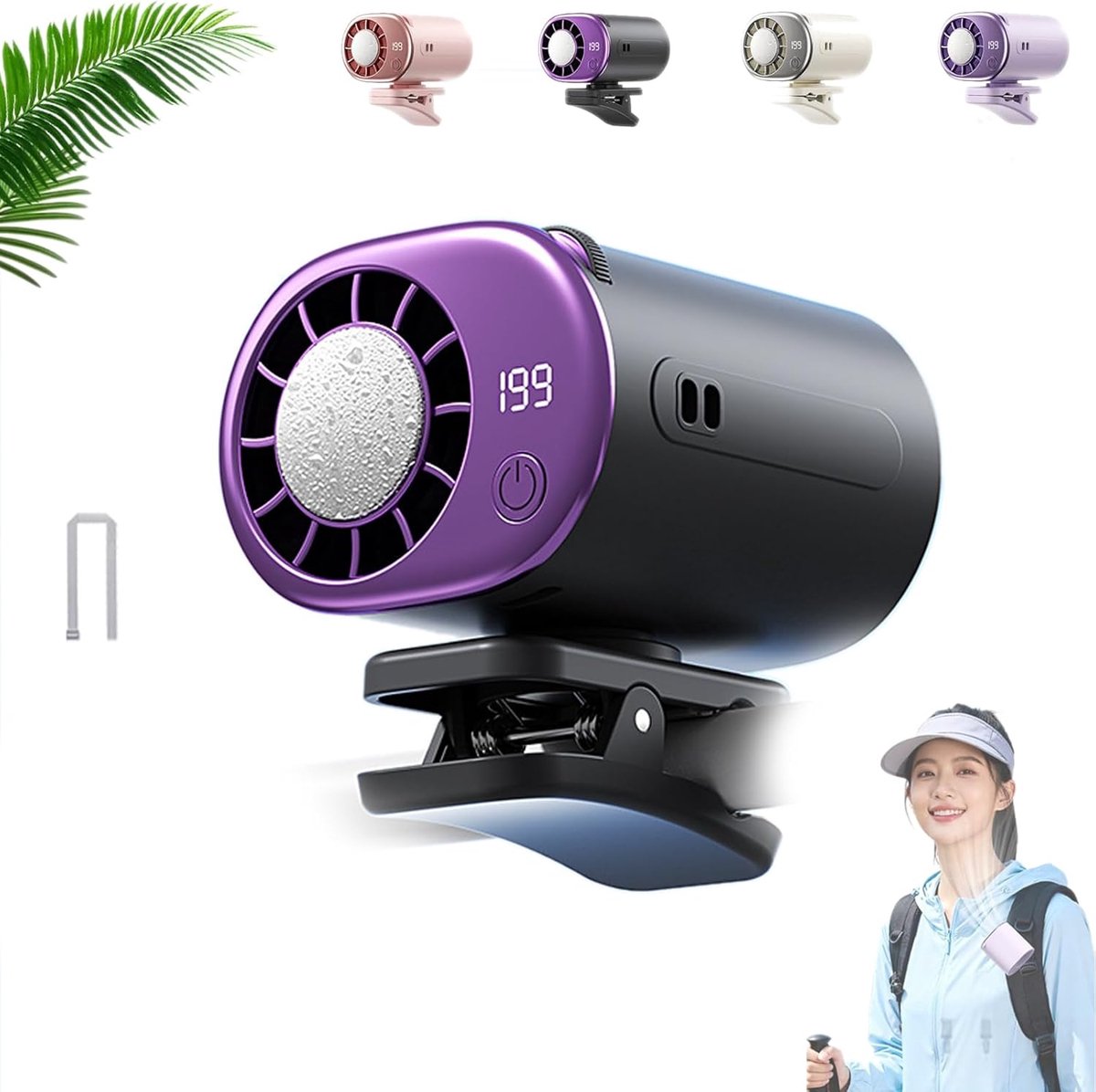 Autoventilator met clip - Met LED-display - Draagbare miniventilator - Afneembare clip - 360° draaibaar - Bladloze clipventilator met 3 windsnelheden - USB oplaadbare persoonlijke ventilator - Geschikt voor auto's, werkplekken en kamperen - Grijs