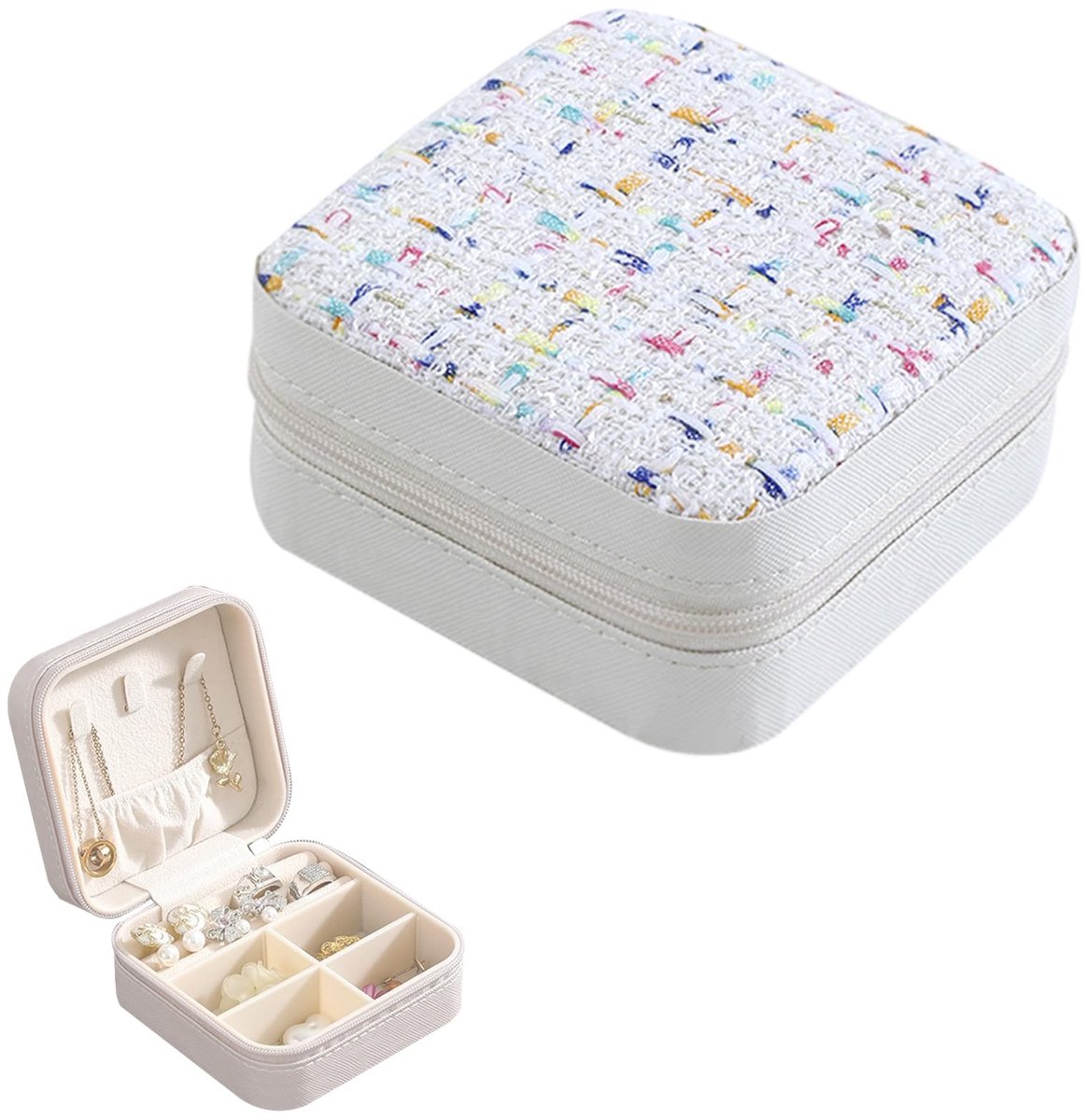 Dailygoods- Sieradenbox Reis - Juwelendoos voor Vrouwen - Draagbare Organizer - Wit - 10 x 10 x 5 cm - Perfect voor Reizen