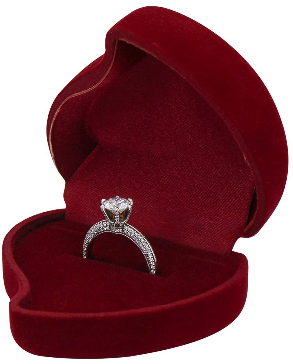 Dailygoods- Ringenbox Hartvorm - Ringdoosje Aanzoek - Ringdoosje Huwelijk - Ringdoosje Bruiloft - Ringopberger - Hoogwaardige Velvet/Spons - Ringdoos