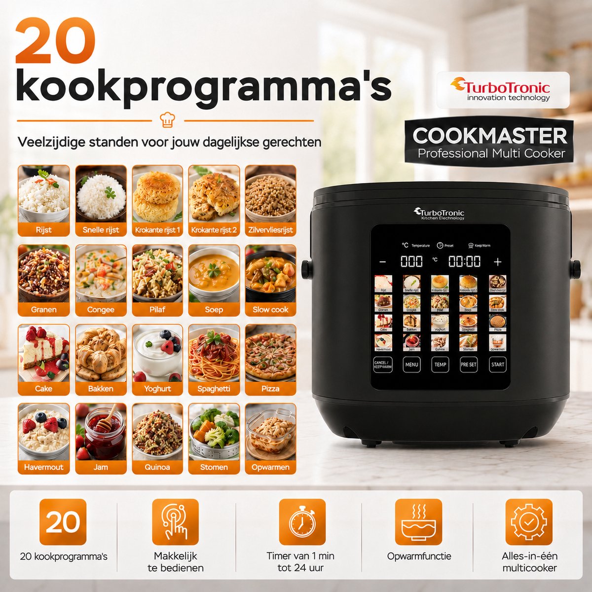 TurboTronic DMC23 Multicooker - Rijstkoker - Stoomkoker- 5 liter - RVS - Zwart thumbnail 2